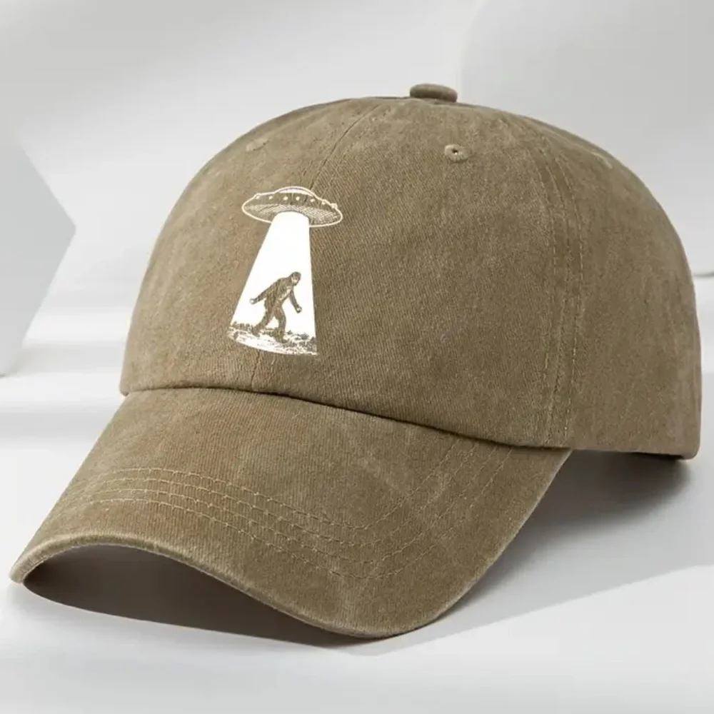 🆕 Distressed Vintage Washed Baseball Cap Bigfoot With UFO 🛸👽👣 - Picture 8 of 13